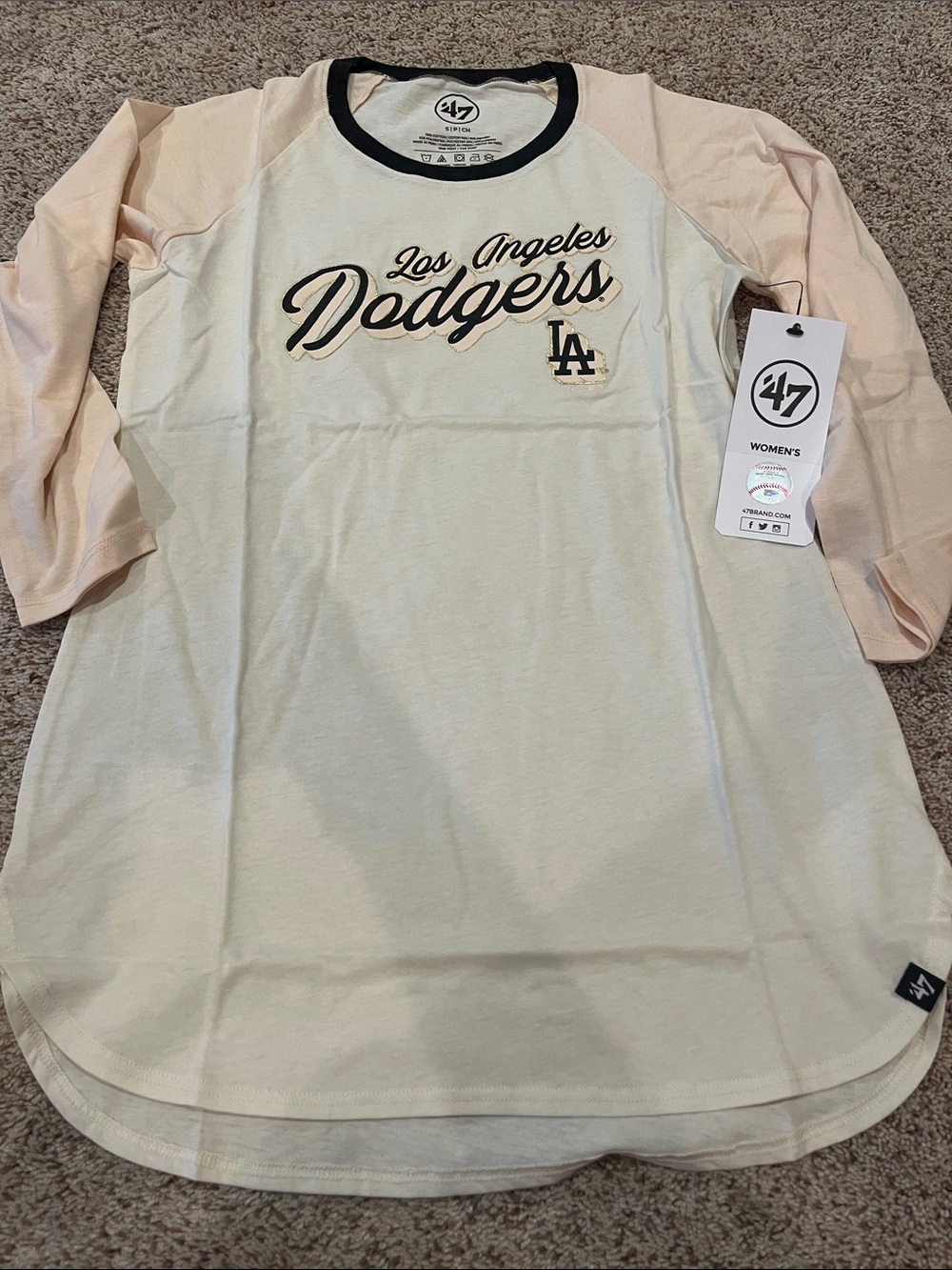 47 Women's Los Angeles Dodgers Cream & Light Pink Raglan Tee